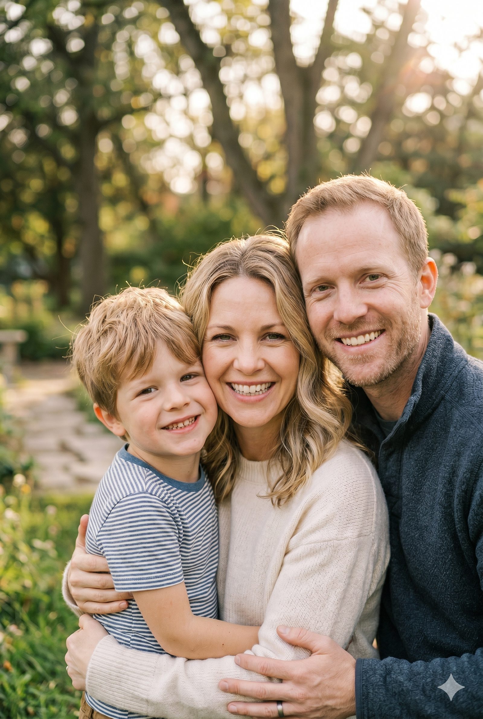 Happy family of three smiling